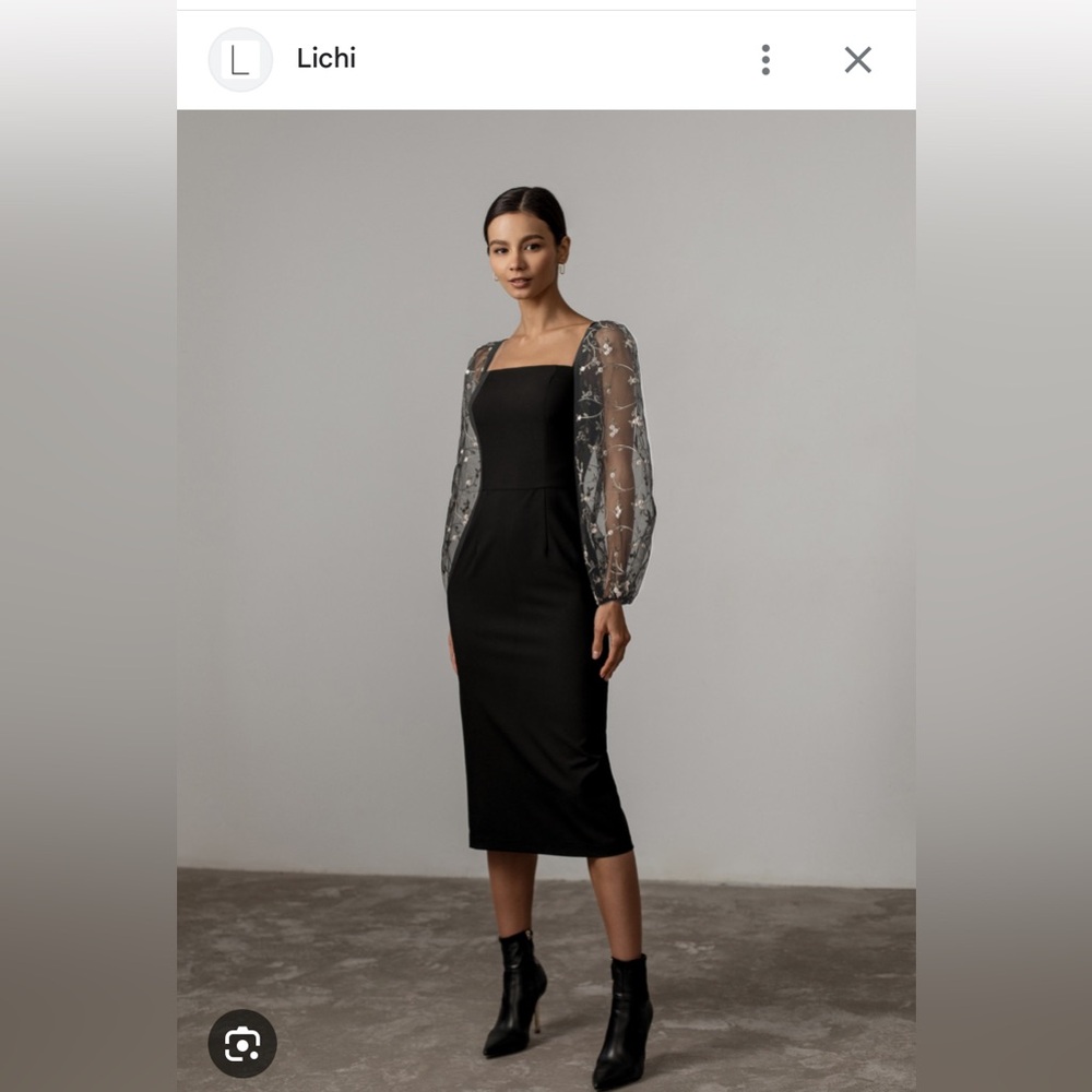 Lichi Embroiderss Tulle Sleeve Dress